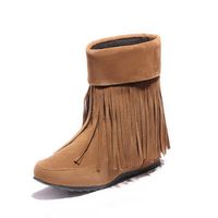 Big Size Pu Tassel Slip On Ankle Pure Color Heel Increasing Boots