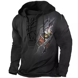 Men's Pullover Hoodie Sweatshirt Pullover Black Hooded Tiger Graphic Prints Lace up Print Casual Daily Sports 3D Print Basic Streetwear Designer Spring   Fall Clothing Apparel Hoodies Sweatshirts  Lightinthebox