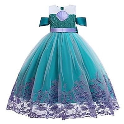 Kids Girls' Party Dress Solid Color Short Sleeve Graduation Pegeant Lace Daily Princess Beautiful Cotton Knee-length Party Dress Spring Fall Winter 2-9 Years Blue Purple Lightinthebox
