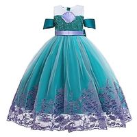 Kids Girls' Party Dress Solid Color Short Sleeve Graduation Pegeant Lace Daily Princess Beautiful Cotton Knee-length Party Dress Spring Fall Winter 2-9 Years Blue Purple Lightinthebox - thumbnail