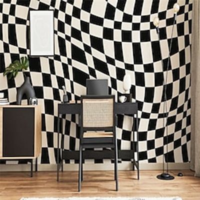 Abstract Wallpaper Mural 3D Wavy Checkerboard Grid Wall Covering Sticker Peel and Stick Removable PVC/Vinyl Material Self Adhesive/Adhesive Required Wall Decor for Living Room Kitchen Bathroom miniinthebox
