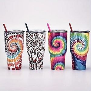 30oz Stainless Steel Tie-Dye Tumbler, Vacuum Insulated Coffee Cup With Double Wall Insulation, Perfect For Hot And Cold Drinks, Without Straw Lightinthebox