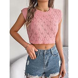 Tank Women's White Pink Green Plain Crop Top Crochet Street Daily Fashion Round Neck Regular Fit S Lightinthebox