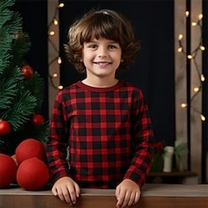 Christmas Unisex Boys Girls' 3D Plaid Tee Shirt Long Sleeve 3D Print Fall Winter Active Fashion Designer Polyester Kids 3-12 Years Crew Neck Outdoor Casual Daily Regular Fit Lightinthebox