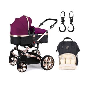 Teknum 3 In 1 Pram stroller - Wine - Sunveno Diaper Bag Black - Hooks CM_TKSN_661WNBL