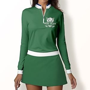 Women's Polo Shirt Golf Shirt Breathable Quick Dry Moisture Wicking Long Sleeve Golf Apparel Golf Clothes Regular Fit Zipper Stand Collar Printed Spring Autumn Tennis Golf Pickleball Lightinthebox