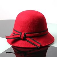 Hat Bucket Hat Women's Wine Khaki Red Party Street Weekend Bow Pure Color Warm Breathable miniinthebox - thumbnail