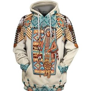 Men's Pullover Hoodie Sweatshirt Khaki Hooded Tribal Graphic Prints Print Daily Sports 3D Print Basic Streetwear Designer Spring   Fall Clothing Apparel Hoodies Sweatshirts  Long Sleeve Lightinthebox