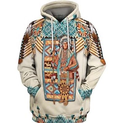 Men's Pullover Hoodie Sweatshirt Khaki Hooded Tribal Graphic Prints Print Daily Sports 3D Print Basic Streetwear Designer Spring   Fall Clothing Apparel Hoodies Sweatshirts  Long Sleeve Lightinthebox
