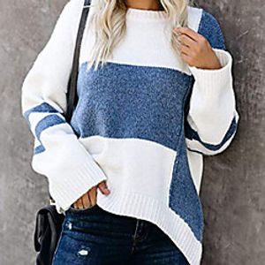 Women's Vintage Plaid / Check Pullover Sweater Long Sleeve Sweater Cardigans Round Neck Blue Gray khaki miniinthebox