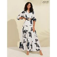 Floral V Neck Belted Maxi Dress - thumbnail