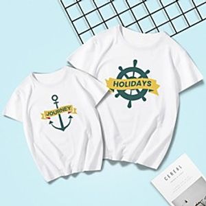 Dad and Son Tops Letter Print Gray White Black Short Sleeve Basic Matching Outfits miniinthebox