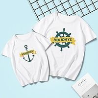 Dad and Son Tops Letter Print Gray White Black Short Sleeve Basic Matching Outfits miniinthebox - thumbnail