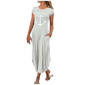 Women's T Shirt Dress Tee Dress Maxi long Dress Blue Red Wine Gray Green Sky Blue White Black Short Sleeve Graphic Spring Summer Casual 2021 S M L XL 2XL 3XL 4XL 5XL / Cotton miniinthebox