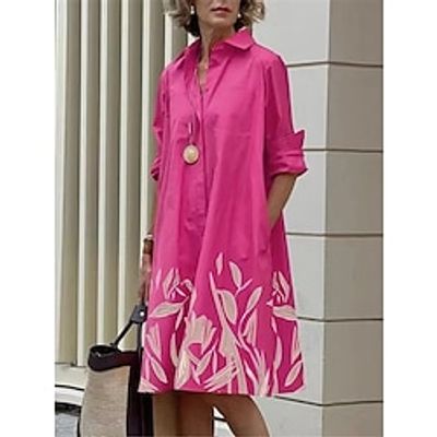 Women's Shirt Dress Casual Dress Floral Print Pocket Shirt Collar Midi Dress Streetwear Street Holiday Long Sleeve Loose Fit Fuchsia Summer Spring S M L XL 2XL Lightinthebox Women's Shirt Dress Casual Dress Floral Print Pocket Shirt Collar Midi Dress Streetwear Street Holiday Long Sleeve Loose Fit Fuchsia Summer Spring S M L XL 2XL Lightinthebox