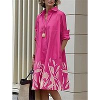 Women's Shirt Dress Casual Dress Floral Print Pocket Shirt Collar Midi Dress Streetwear Street Holiday Long Sleeve Loose Fit Fuchsia Summer Spring S M L XL 2XL Lightinthebox - thumbnail