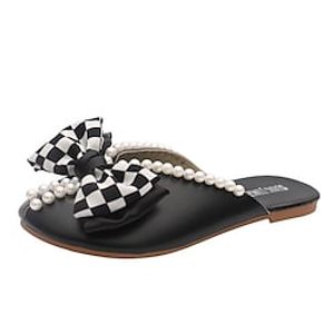 Women's Mules Loafer Mules Flat Heel Round Toe PU Leather Loafer Solid Colored Black White Lightinthebox