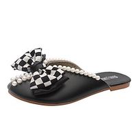 Women's Mules Loafer Mules Flat Heel Round Toe PU Leather Loafer Solid Colored Black White Lightinthebox - thumbnail