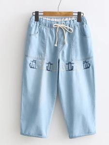 Cat Embroidery Jeans For Women