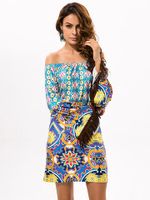 Print Sexy Off Shoulder Tassels Long Sleeve Women Dresses