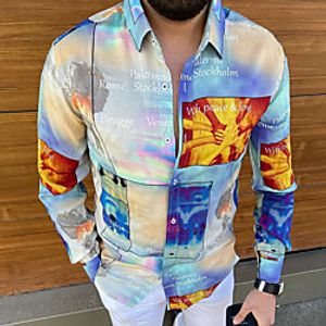 Men's Shirt Tartan Patchwork Print Long Sleeve Going out Slim Tops Designer Punk  Gothic Standing Collar White miniinthebox