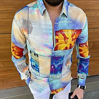 Men's Shirt Tartan Patchwork Print Long Sleeve Going out Slim Tops Designer Punk  Gothic Standing Collar White miniinthebox - thumbnail