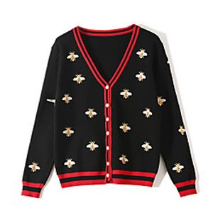 Women's Bee Cardigan Long Sleeve Sweater Cardigans V Neck White Black miniinthebox