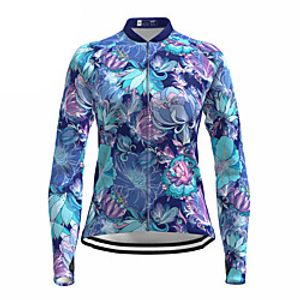 21Grams Women's Long Sleeve Cycling Jersey Summer Spandex Blue Floral Botanical Bike Top Mountain Bike MTB Road Bike Cycling Quick Dry Moisture Wicking Sports Clothing Apparel / Stretchy miniinthebox