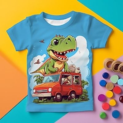 Boys 3D Cartoon Dinosaur Tee Shirt Short Sleeve 3D Print Summer Active Sports Fashion Polyester Kids 3-12 Years Crew Neck Outdoor Casual Daily Regular Fit Lightinthebox
