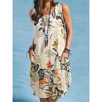 Women's Casual Dress Tank Dress Floral Dress Floral Pocket Print Square Neck Midi Dress Fashion Streetwear Outdoor Street Sleeveless Regular Fit Yellow Purple Dark Blue Summer Spring S M L XL XXL Lightinthebox