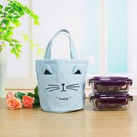 Women Canvas Print Cute Cat Bucket Storage Bag