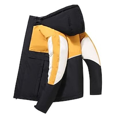 Men's Down Jacket Puffer Jacket Zipper Pocket Hoodie Office  Career Date Casual Daily Outdoor Casual Sports Winter Color Block Yellow Blue Green Puffer Jacket Lightinthebox