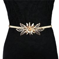 Women Metal Flower Elastic Stretch Waist Belt Strap Cummerbund Waistband