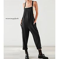 2019 spring and summer new amazon hot models plus size women's literary dark blue brushed cotton suspenders casual trousers women Lightinthebox - thumbnail