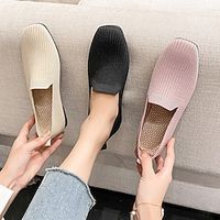 Women's Slip-Ons Flyknit Shoes Daily Flat Heel Round Toe Casual Walking Tissage Volant Loafer Black Pink Beige Lightinthebox - thumbnail