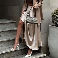 Women's Skirt Swing Long Skirt Maxi Satin Black White Khaki Skirts Summer Elegant Fashion Street Daily S M L Lightinthebox - thumbnail