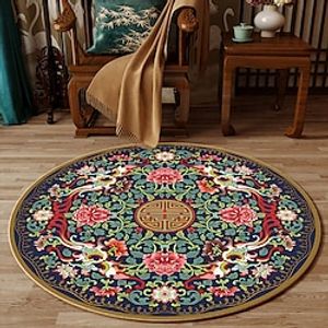 Chinese Style Embroidered Carpet Living Room Sofa Circular Decorative Floor Mat New Chinese Style Peony Flower Bedroom Bedside Blanket Lightinthebox