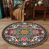 Chinese Style Embroidered Carpet Living Room Sofa Circular Decorative Floor Mat New Chinese Style Peony Flower Bedroom Bedside Blanket Lightinthebox - thumbnail