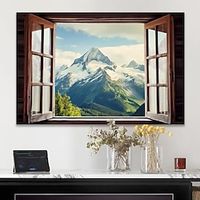 Landscape Wall Art Canvas False Windows Spring Snowy Mountains Prints and Posters Landscape Pictures Decorative Fabric Painting For Living Room Pictures No Frame miniinthebox