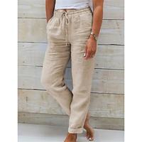 Women's Chinos Cotton And Linen Plain Black White Basic High Waist Long Street Daily Wear Summer Spring Lightinthebox