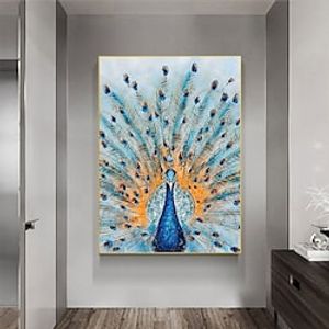 Handmade Oil Painting Canvas Wall Art Decoration Abstract Animal Painting Peacock Flap for Home Decor Rolled Frameless Unstretched Painting miniinthebox