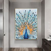 Handmade Oil Painting Canvas Wall Art Decoration Abstract Animal Painting Peacock Flap for Home Decor Rolled Frameless Unstretched Painting miniinthebox - thumbnail