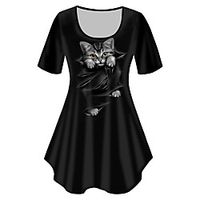 Women's Plus Size Tops T shirt Print Cat Graphic Animal Large Size Crewneck Short Sleeve Basic Big Size XL XXL 3XL 4XL 5XL White Black Lightinthebox - thumbnail