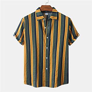 Men's Shirt Striped Button-Down Short Sleeve Casual Tops Casual Fashion Hawaiian Breathable Green Lightinthebox