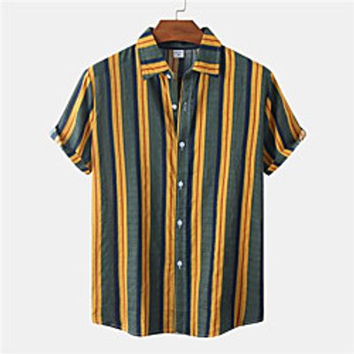 Men's Shirt Striped Button-Down Short Sleeve Casual Tops Casual Fashion Hawaiian Breathable Green Lightinthebox