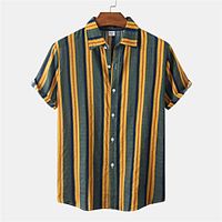 Men's Shirt Striped Button-Down Short Sleeve Casual Tops Casual Fashion Hawaiian Breathable Green Lightinthebox - thumbnail