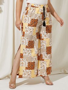 YOINS Plus Size Scarf Print Wide Leg Elastic Waist Pants