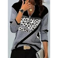 Women's Shirt Blouse Black Red Blue Floral Print Long Sleeve Holiday Weekend Streetwear Casual Round Neck Regular Floral S miniinthebox - thumbnail