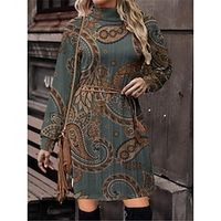 Women's Sweater Dress Jumper Dress Paisley Dress Mini Dress Knitwear Warm Fashion Floral Paisley Outdoor Casual Daily Going out Turtleneck Long Sleeve 2023 Loose Fit Royal Blue Blue Green S M L XL Lightinthebox - thumbnail