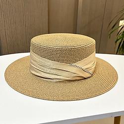 Fascinators Hats Headwear Acrylic / Cotton Straw Straw Hat Sun Hat Holiday Beach Elegant Simple With Bows Crystals Headpiece Headwear Lightinthebox